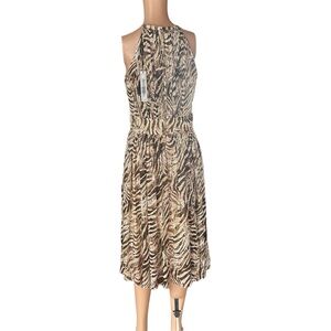 Elie Tahari Women Beige Zebra Crew-Neck Halter Sleeveless Silk Dress Size 4